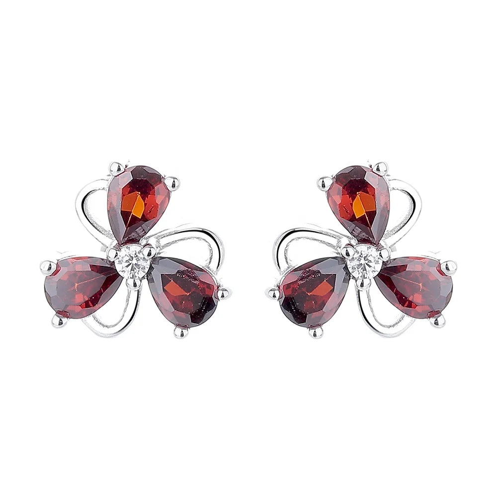 925 Sterling Silver Clover Flower Earrings Female Ear Piercing