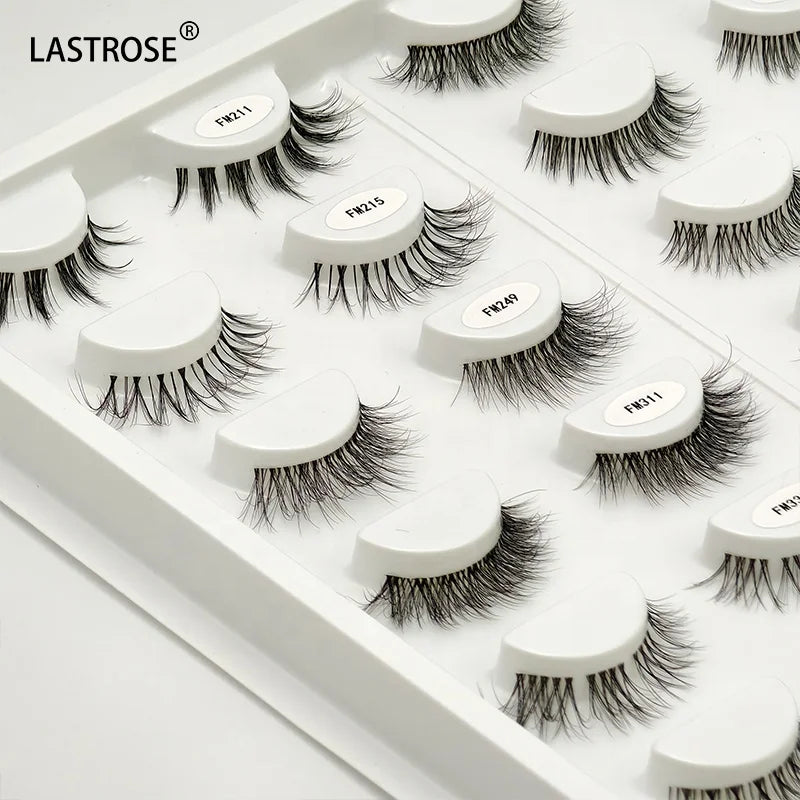 Natural Fluffy Faux Mink Eyelash Strips Wholesale Eye Lashes clear Band False Natural Eyelashes