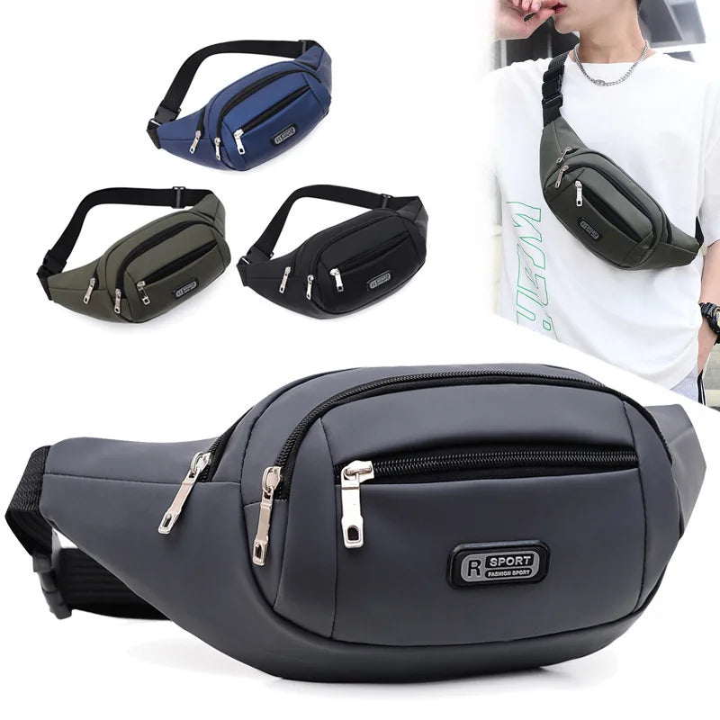 Large Capacity PU Sports Business Crossbody Fanny Pack Multifunction Waterproof Adjustable Chest Waist Bag With 5-zipper Pockets