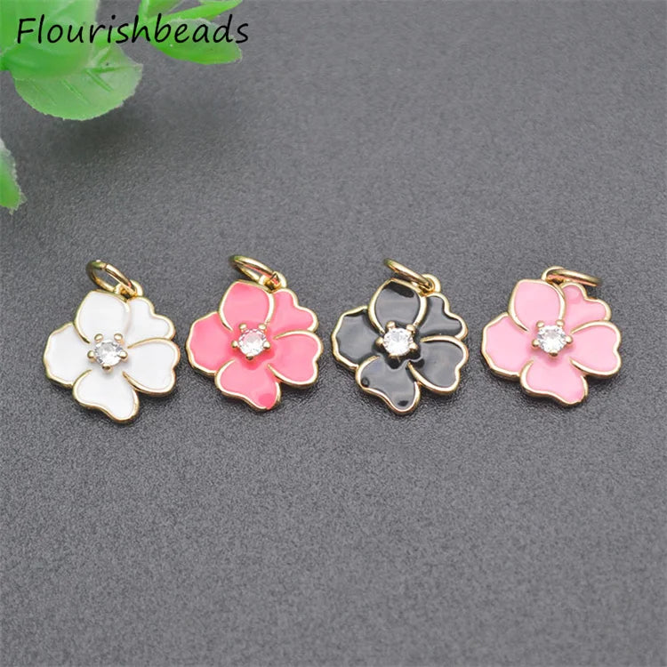 Trendy Jewelry Gold Plated Metal Brass Colorful Enamel Flower Charms Pendants for Earring Bracelet Necklace