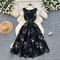 Summer French Style Waist Collection Slimming Print Retro Women's Dress