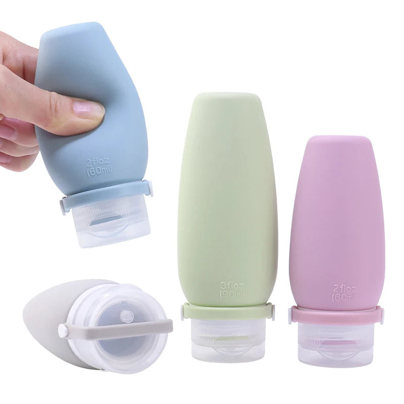 Portable 90/60ml Silicone Refillable Squeeze Leakproof Empty Travel Size Bottle Silicone Travel Refill Lotion Shower Gel Bottles