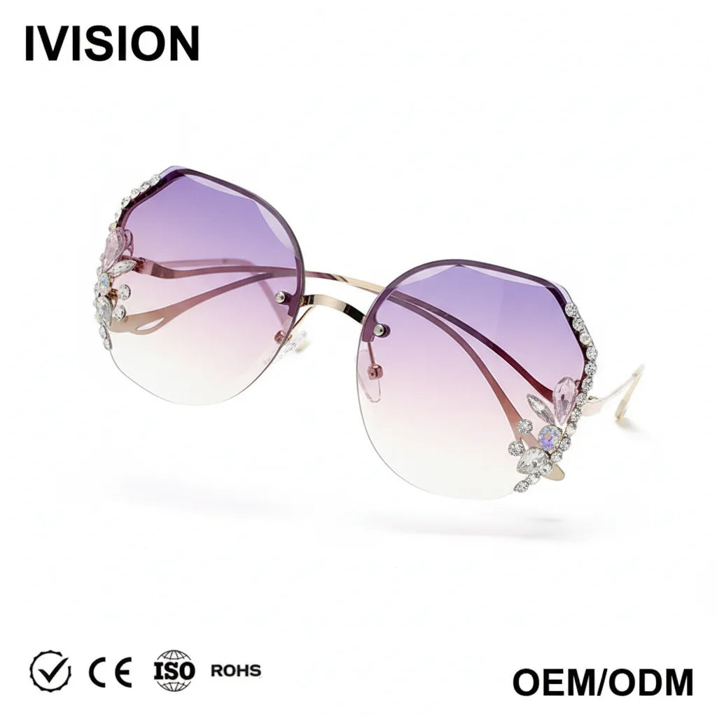 2023 New Arrival Luxury Trendy Rimless Diamond Sunglasses for Women Unique Design Shades Sunglasses Fashion in Stock