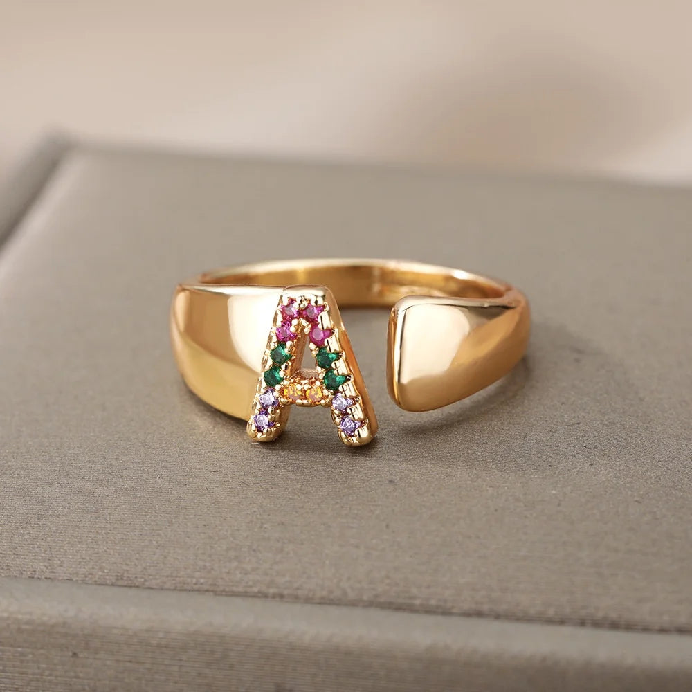 New Letter Inlaid Zircon Women's Ring Accepting Customized Services