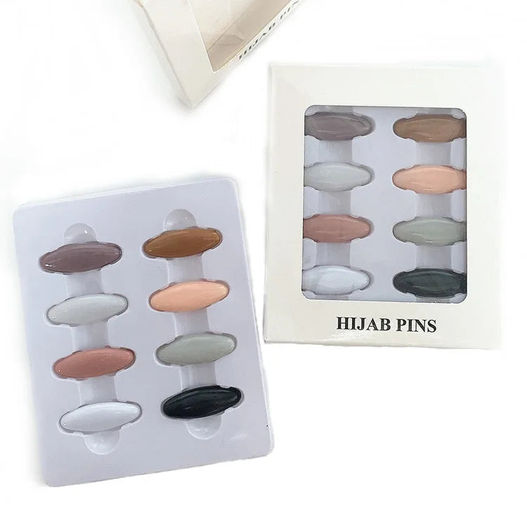 Sharut New Muslim Brooches Accessories Oval Plastic Clips 8pcs Mixed Colors Scarf Hijab Clip Pin for Women