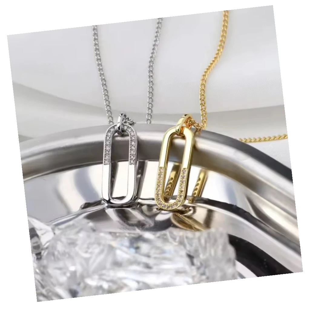 Paper Clip Necklace U Shaped Diamond Inset Zircon Pendant Necklace 2023 Design Stainless Steel Necklaces for Women