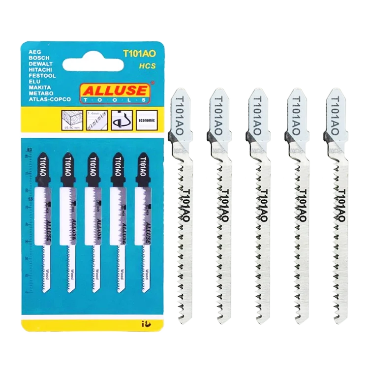 Alluse 5 Piece T101AO HCS Industrial Jig Saw Blades 50x76mm Ground Teeth Fast Curved Cutting for Wood Fiberboard Plastic (OEM