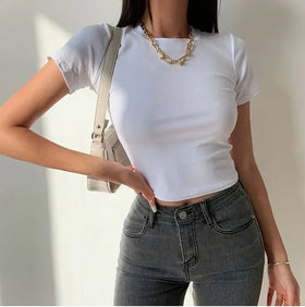 Blank Bay Tee Y2k Crop Tops Shirt Thin Cotton Breathable Plain T-shirt Women
