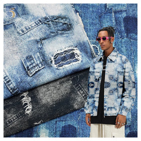 Guangzhou Denim Fabric Manufacturer Custom 100% Cotton Jacquard Printed Denim Fabric for Jacket 280gsm