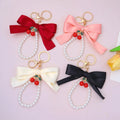 Ribbon Bow Pearl Keychain for Women Handbag Phone Charm Aesthetic Cherry Keychain Bowknot Cherries Bag Charm Jewelry Accessories