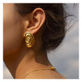 Fine Jewelry Gold Plated Waterproof Non Tarnish Stainless Steel Irregular Spiral Texture Circle Earrings for Women