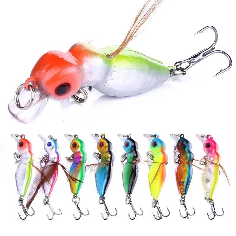 4.5CM-3.4G-10# Cicada Fishing Insect Bait Lure Hard Plastic & Metal Durable Strong Hooks 8 Colors KC004 Model