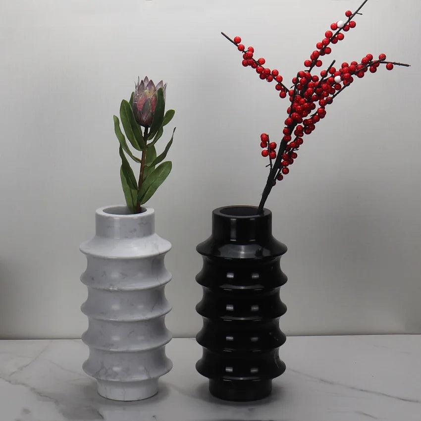 Wholesale Natural Luxury Pink White Marble Stone Glass Flowers Vase Home Decoration White Black Marble Stone Flower Vase