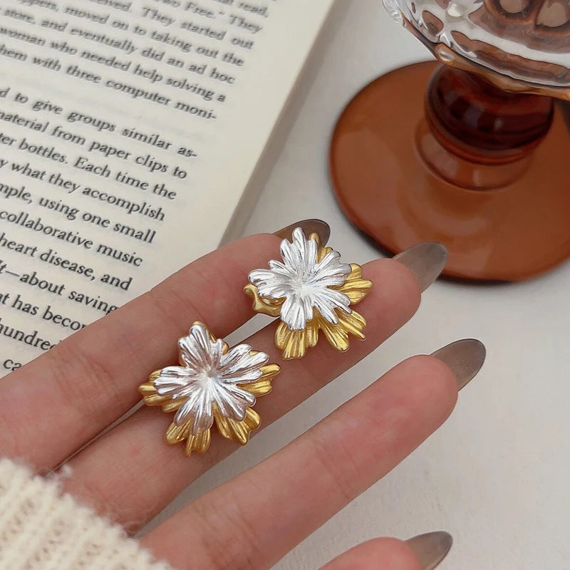 925 Sterling Silver Double Layer French Camellia Flower Shape Stud Earrings for Women Gifts Luxury Jewelry