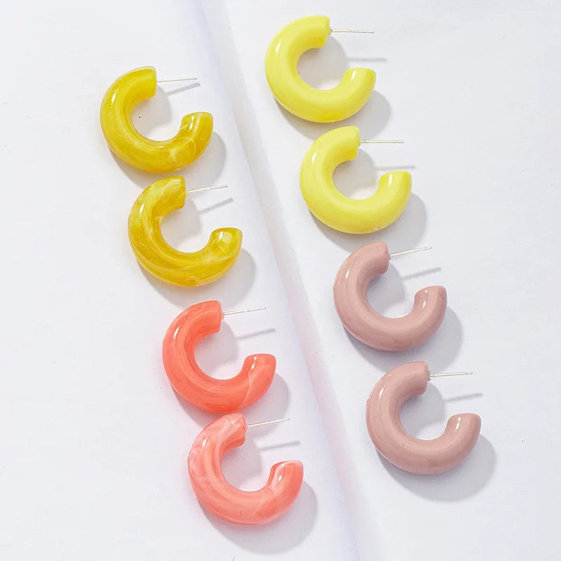Hot Selling Dainty Hypoallergenic Colorful Acrylic Chunky Resin Small C Shape Hoop Earring