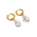 Elegant White 2 in 1 Baroque Pearl Circle Dangle Earrings Stainless Steel Thick Gold Hoop Earrings for Women Jewelry Gift