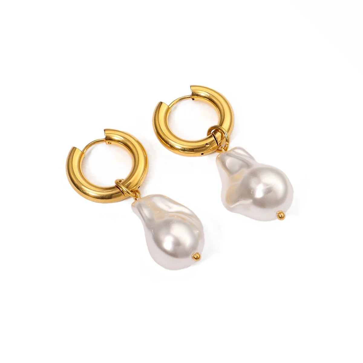 Elegant White 2 in 1 Baroque Pearl Circle Dangle Earrings Stainless Steel Thick Gold Hoop Earrings for Women Jewelry Gift