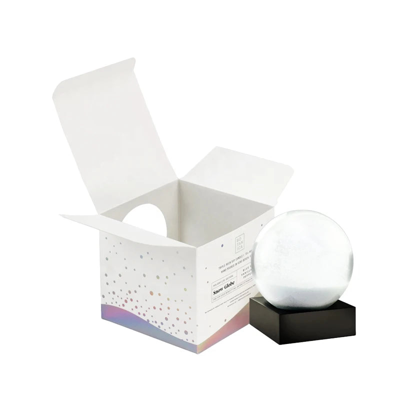 Cutout Window Packaging Cartons Boxes Square Folding Paper Box with Holographic Gradient Printed for Snow Globe Crystal Ornament