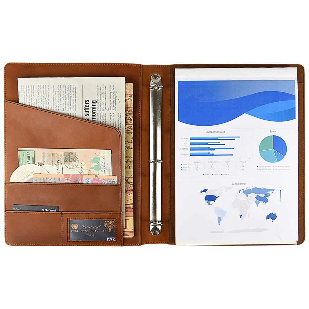 Custom A4 Padfolio Binder Genuine Leather Resume Organizer for Men/Women for Business Office School Use