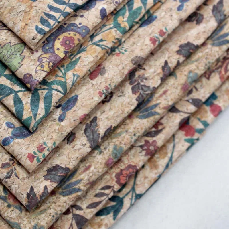 Premium Artificial Cork Leather Printed Floral Design Stain Resistant Wrinkle Resistant Anti-Mildew Decorative Garment