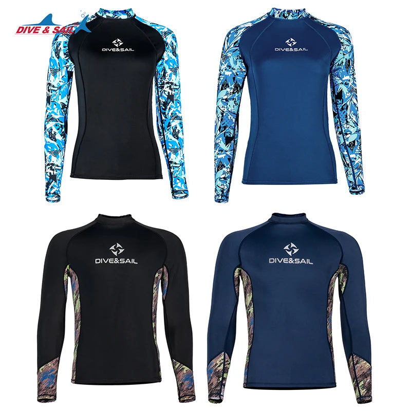 DIVE&SAIL UPF50+ Printed Breathable Anti-Jellyfish Wetsuit Women Men Swimming Surf Rash Guard Front Wholesale Top