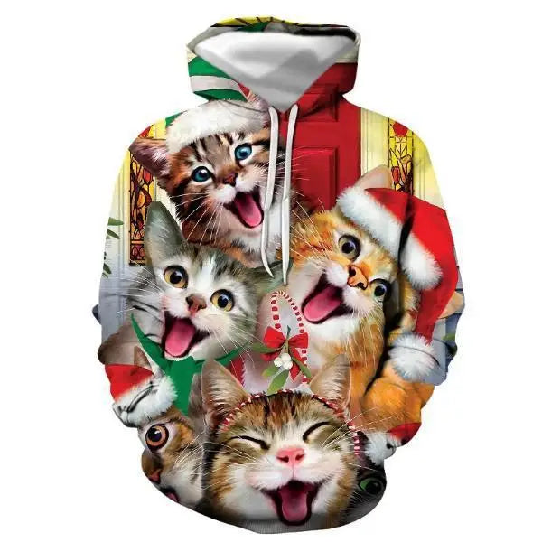 Fitspi Men Clothing Funny Christmas Cat Hoodies Sweatshirt Kids Hoodie Women Men Harajuku Sweatshirts Hooded Oversized Clothing