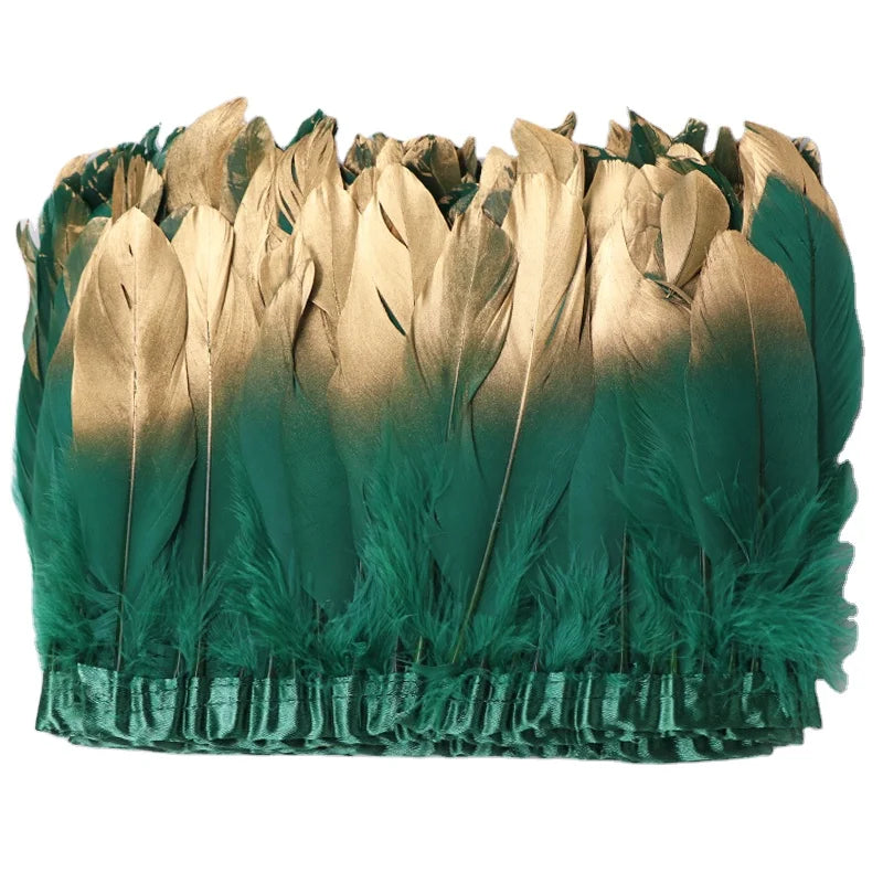 Real Cheap White Gold Goose Feathers 15-20cm Dyed Trims Fringes Ribbons for Dress Cloth Belt Decorative