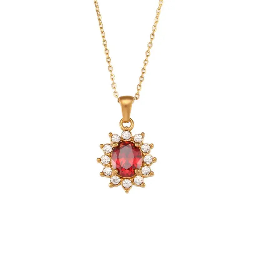 Fashion Zirconium Inlaid Sweater Chain Stainless Steel Plated 18K Gold Oval Zircon Gem Pendant Necklace Chain