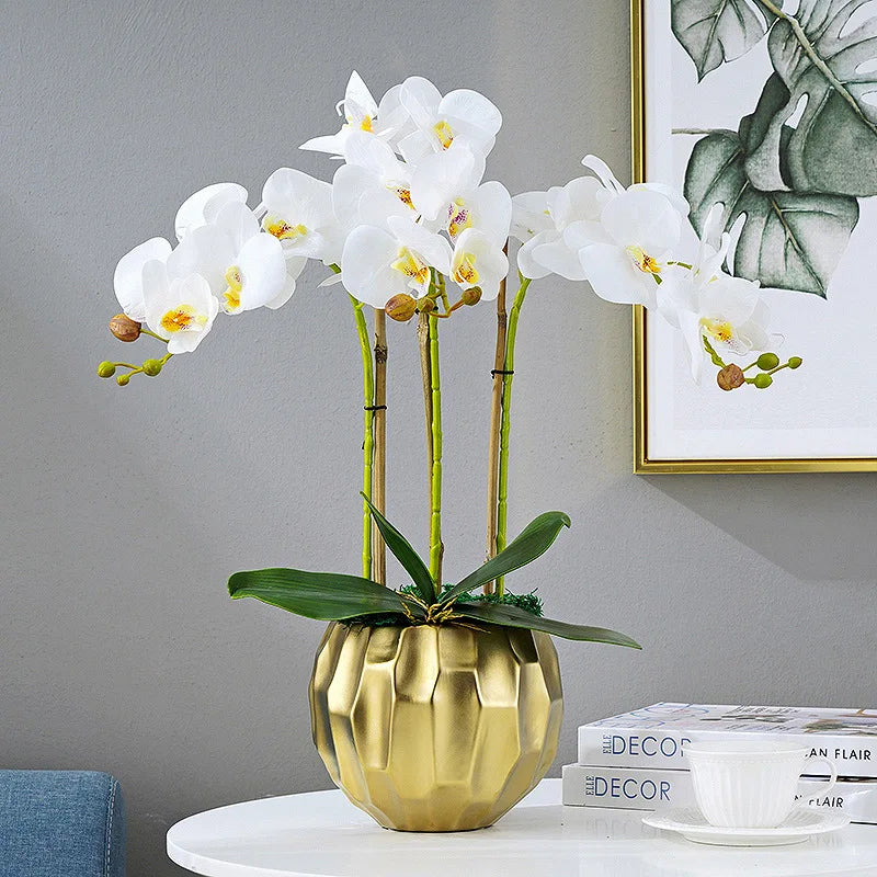 C-OR008 High End Home Hotel Garden Showroom Shop Decoration Artificial Hand Feeling Butterfly Plastic Orchid Flowers With Pot