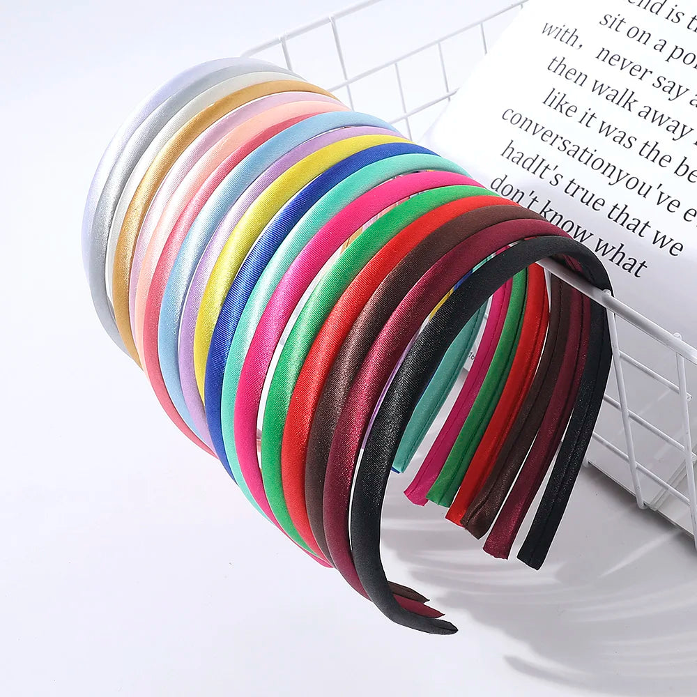 QIYUE 1cm Width Satin Headband  Solid Color Cheap Hair Accessory