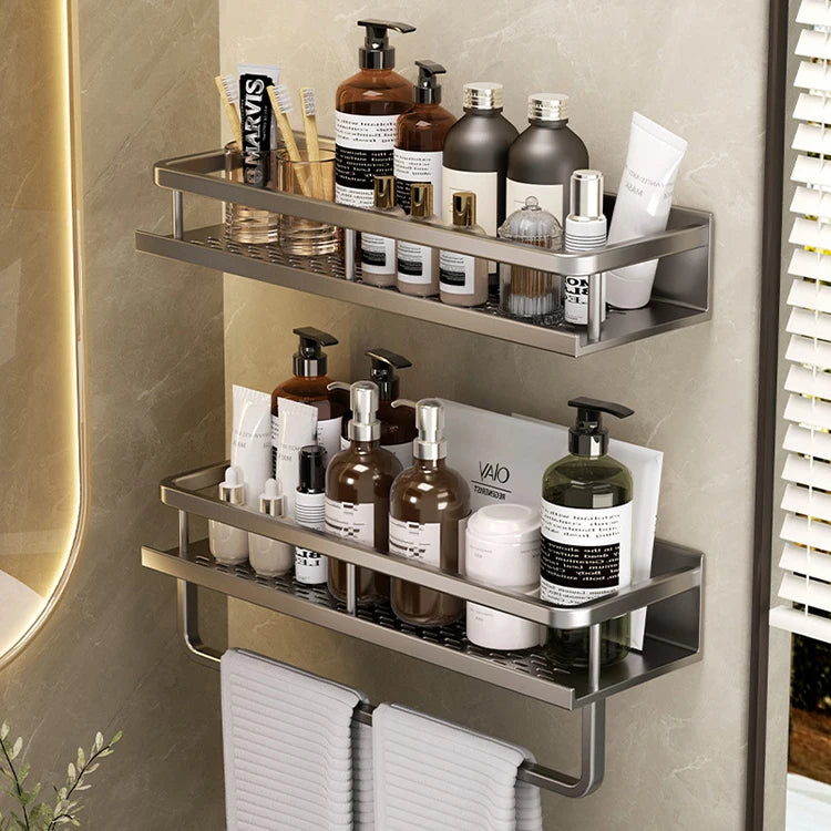Wall Mounted Shower Caddy Adhesive Stand Towel Racks Storage Bathroom Corner No Drilling Organizer Toilet Rack