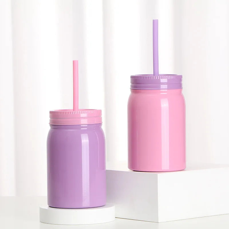 Hot and Cold Water Bottle Stainless Steel Smart Design Mason Jars with Handle and Lid Straw