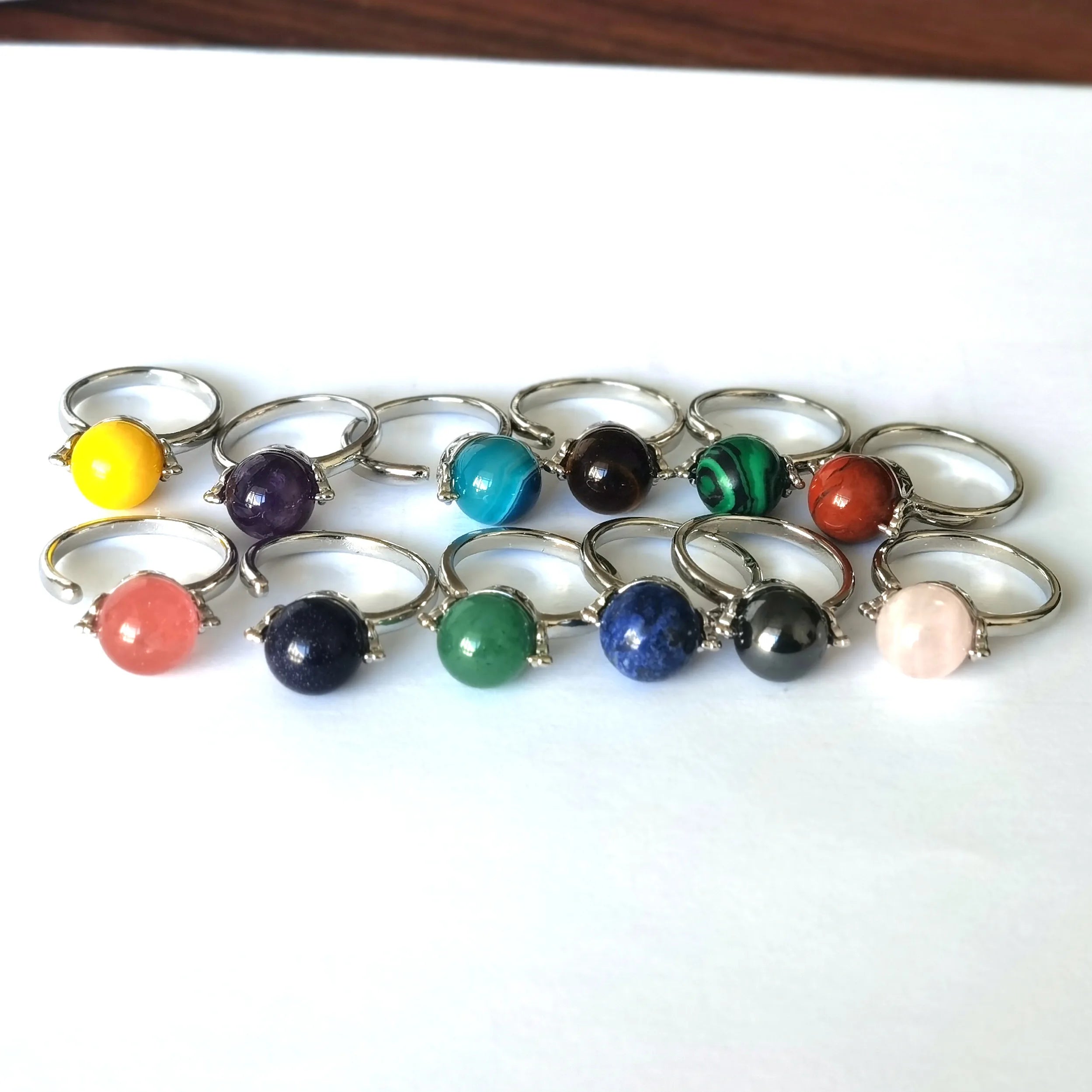 Wholesale Fashion Adjustable Jewelry Gemstone Open Rings for Women Silver Plated Little Round Shape Crystal Rings