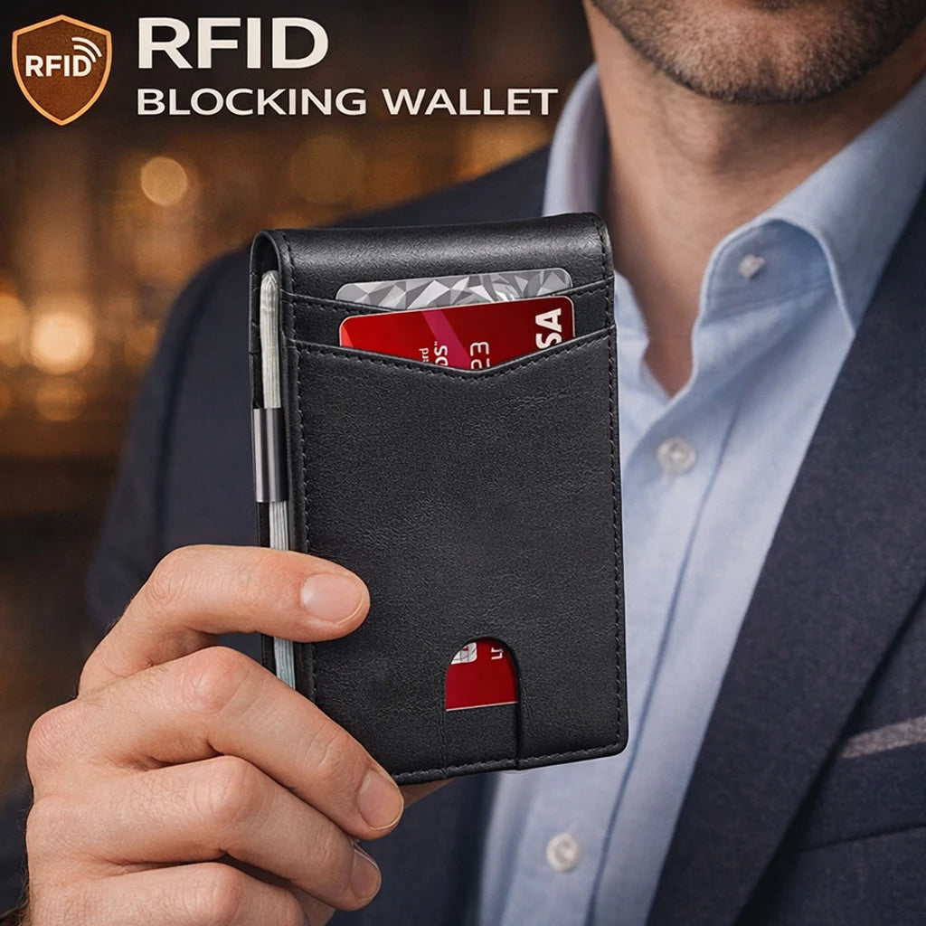New Premium Leather Wallet for Men RFID Slim Wallet Ultra Slim Front Pocket Money Clip with 11 Card Slots