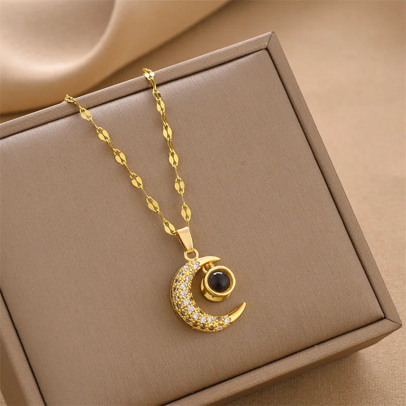 Collares De Luna Large Moon Diamond Pendant 100 Languages I Love You Projection Necklace Valentines Gift