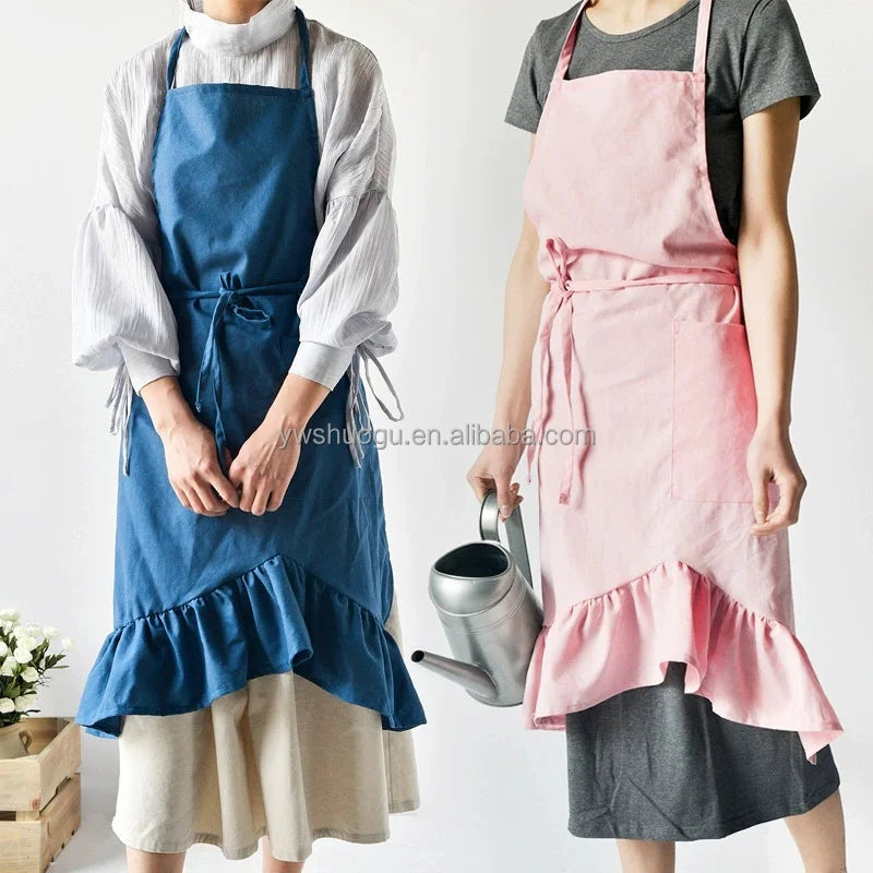 Japanese Retro Cotton Linen Women's Apron Durable Eco-friendly Multifunctional Kitchen Baking Small Lace Flower Shop Household
