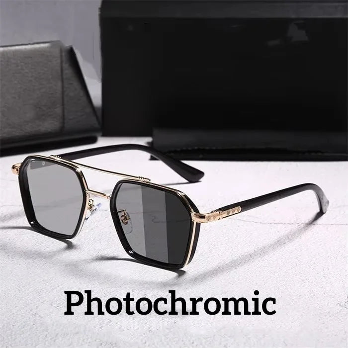 Best Sales Photochromic Anti-Uv Anti-Blue Light Color Change Glasses Men Double Beam Metal Prescription Myopia Glasses Frame