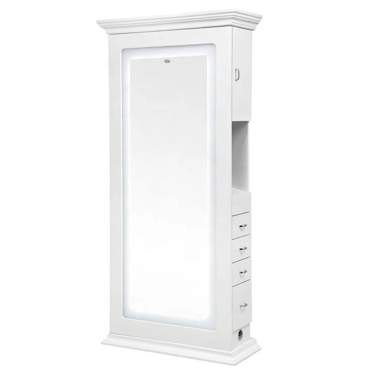 White Barber Station Double Sided Salon Styling Mirror Station With Led Lights