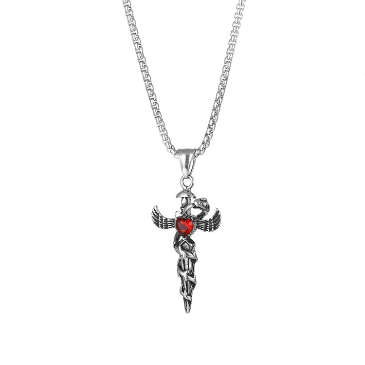 Custom Costume Jewelry Stainless Steel Heart Crystal Pendant Sword Snake Angel Wing Pendant Necklace