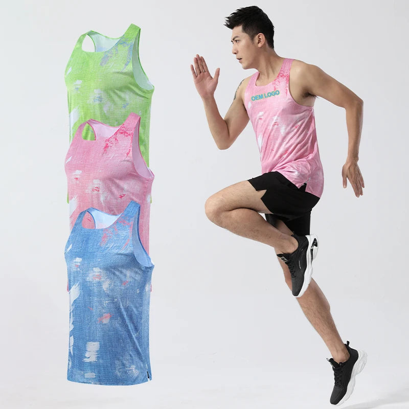 NEW Sport Running Marathon Quick Dry Custom logo Mens Muscle Mesh Sublimation Blank Polyester tank Top for Men