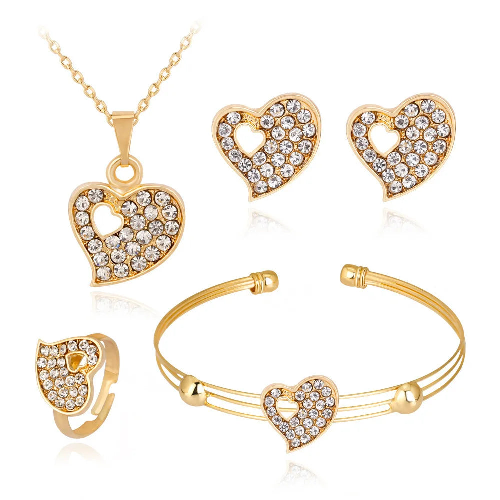 Elegant Dubai Jewelry Sets Gold Plated Earring Ring Necklace Set American Diamond Ring Jewelry Necklace Sets for Women