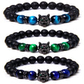 Wholesale Natural Tiger Eye Lava Rock Beaded Bracelets Charm Micro CZ Zirconia Wolf Head Men Stone Bead Bracelet