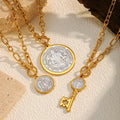 High Quality New Fashion 18k Gold Plated Stainless Steel Delicate Trendy Round Coin Keys St.Benedict Pendant Necklace