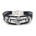 Vintage Jewelry Ancient Silver Leaf Pattern Beaded Leather Braided Bracelets for Men