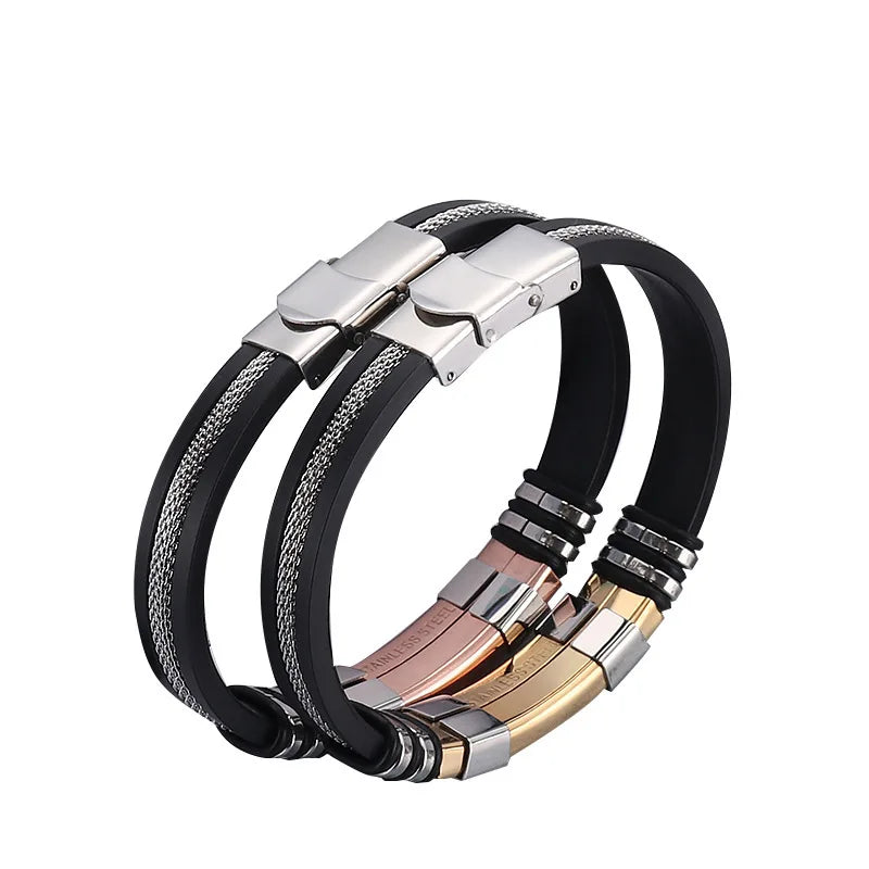 New European American Silicone Titanium Steel Bracelet Popular Fashion Men's Jewelry