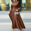 Wholesale New 2023 Arab Dubai Muslim Fashion Abaya Crewneck Long Sleeve Lace-up Waist Slimming Fashion Elegant Robe Loose Dress