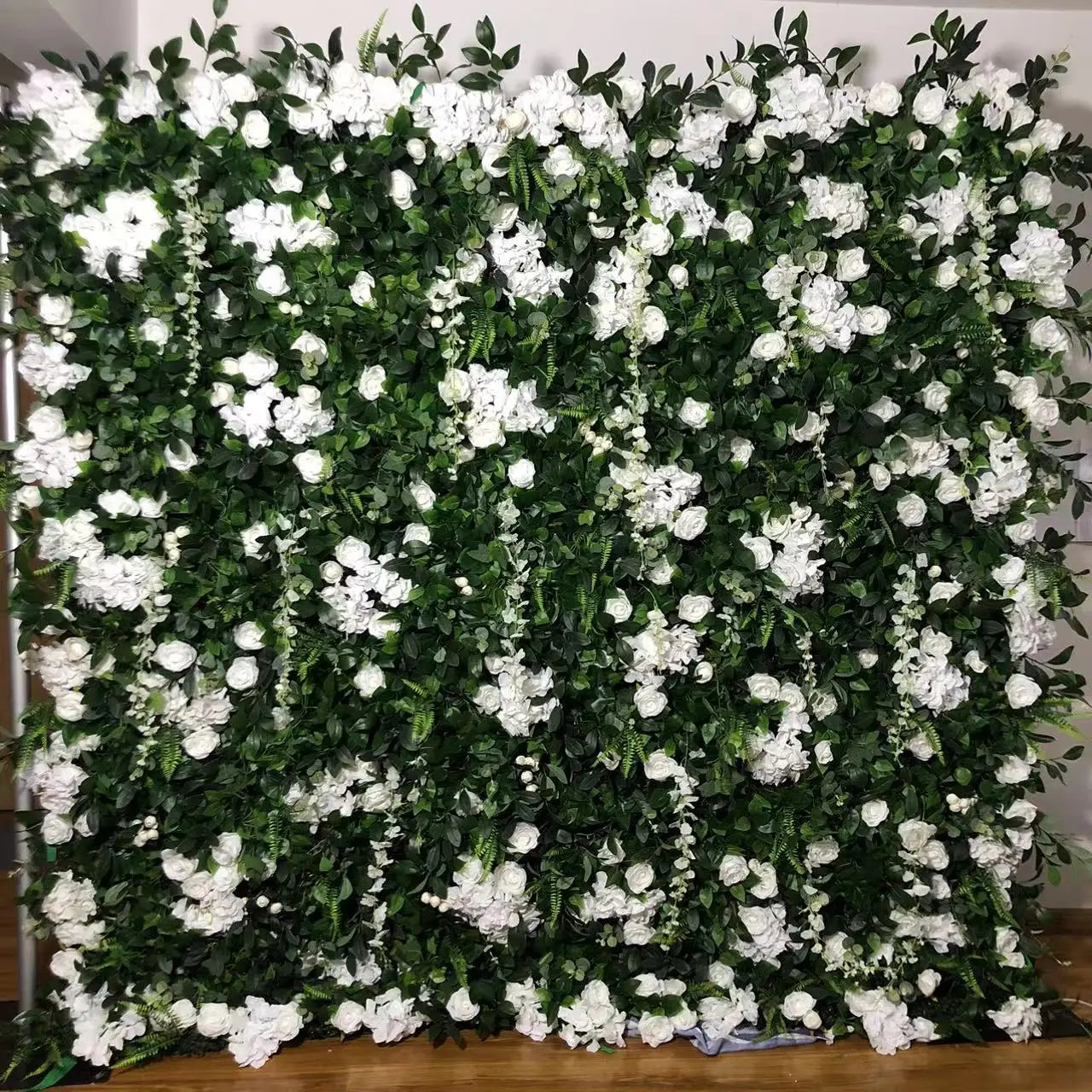 Custom Size Fabric Green Leaves Flower Wall White Rose Plant Wall for Wedding Event Party Decoration