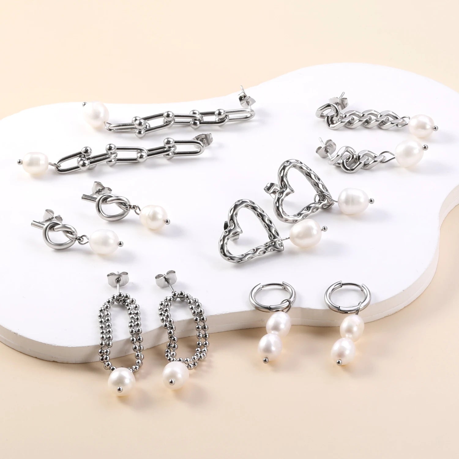 Customized Waterproof Wholesale Bulk Fashion Jewelry Stainless Steel Heart Dangle Pearl Earrings Drop Hoop Earrings for Girls