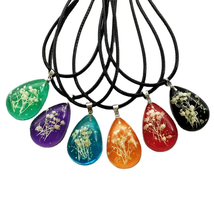 Real Starry Sky Dried Flower Necklace Resin Drip Glue Luminous Stone Pendant Necklace