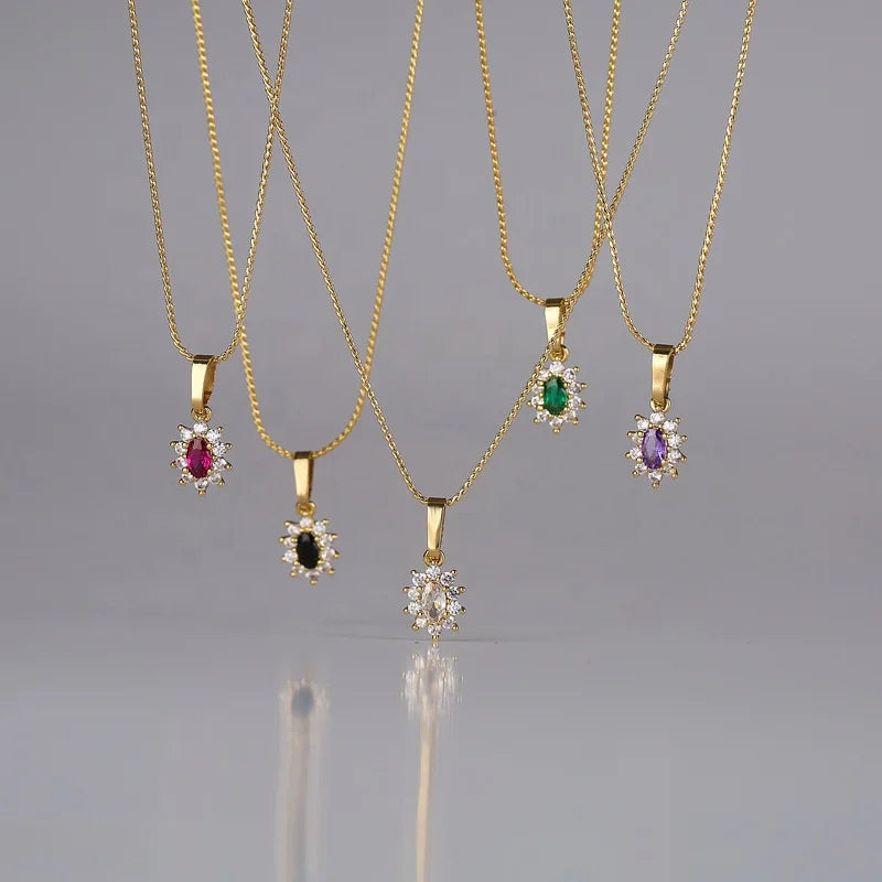 Dina 2026 New Micro Zircon Drop Pendant Earrings Necklace Set Flower Shaped Diamond Women's Jewelry Set
